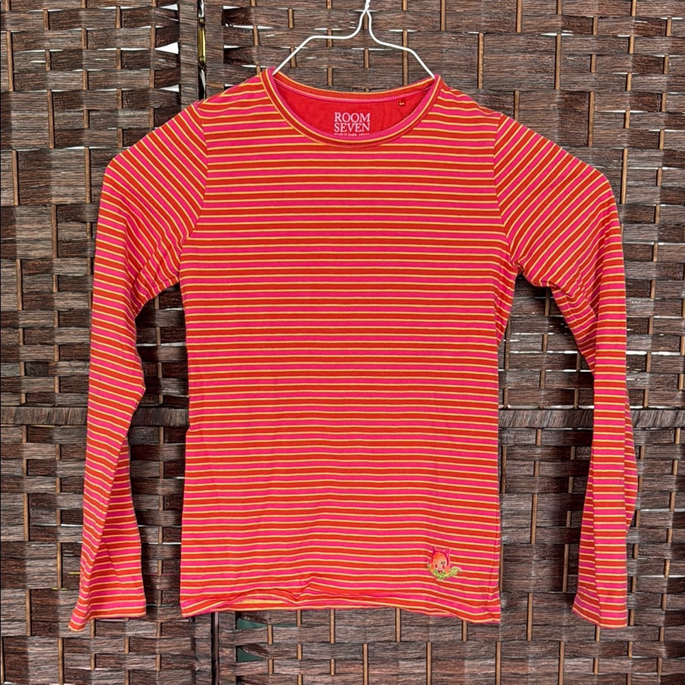 Girls 9 10 140 Room Seven boutique orange pink Long Sleeve Tee shirt Stripes